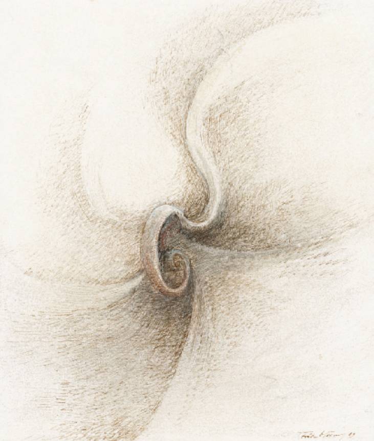 Raumblock, 1989, Sepiazeichnung, 17 × 15 cm
