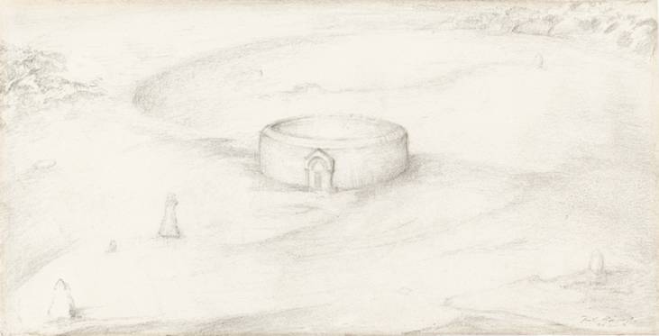 Rundtempel, 1978, Bleistiftzeichnung, 13,4 × 27 cm