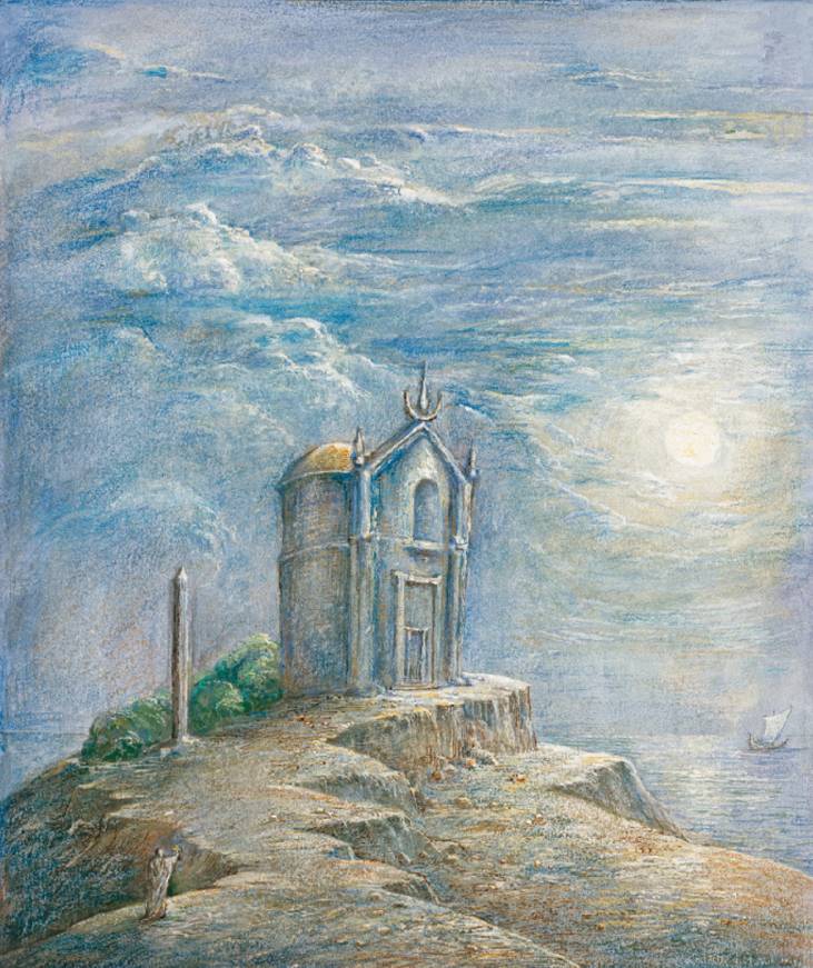 Tempel der Isis, 2001, Mischtechnik auf Papier, 25,3 × 21,5 cm