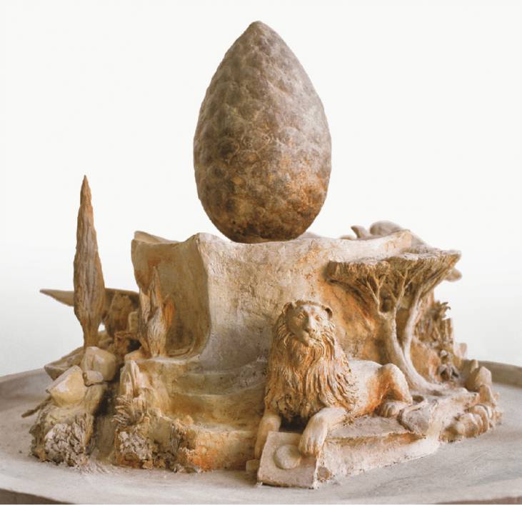 Brunnenmodell (Detail) für einen projektierten Brunnen am St.Ulrichs Platz, Augsburg, 1986, Ton, 54 × 92 cm