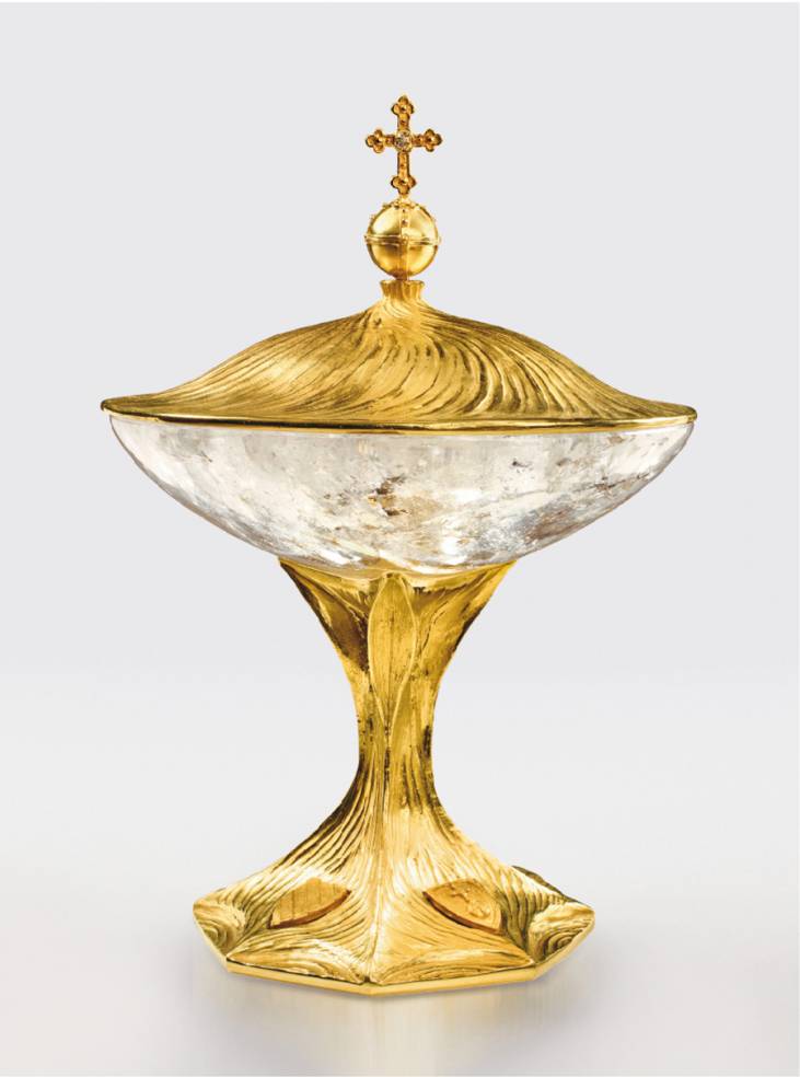 Der »Reichserbküchenmeister-Kelch«, 2006, Höhe: 32 cm, Durchmesser der Schale: 22 cm, Silber, feuervergoldet, Bergkristall; Goldschmiedearbeiten und Feuervergoldung: Markus Engert, Würzburg, Martina Dattinger und Jean Ihmt, Linz; Steinschliff: Helmut Wolf, Idar-Oberstein