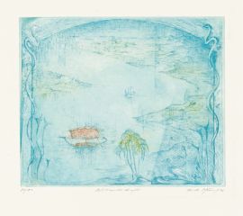 Nillandschaft, 1976, Aquatintafarbradierung, 14,5 × 17 cm