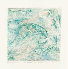 Der Wächter des Horizonts, 1976, Aquatinta Farbradierung, 15 × 15 cm