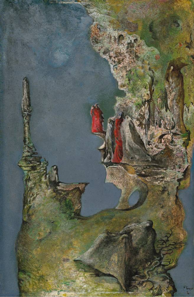 Am Abgrund, 1971, Mischtechnik auf Holz, 55 × 37 cm